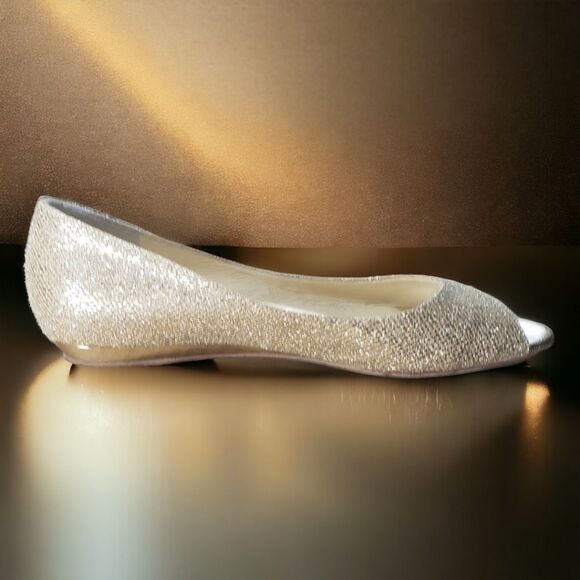 Jimmy Choo Glam Fairycore balletBeck Glitter Metallic Peep Toe Flats - Picture 5 of 11